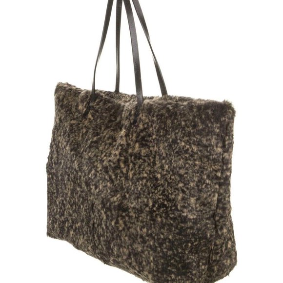 Guaranteed Authentic Fendi Black Brown Merle Fur Leather Strap Tote Bag - Picture 2 of 5